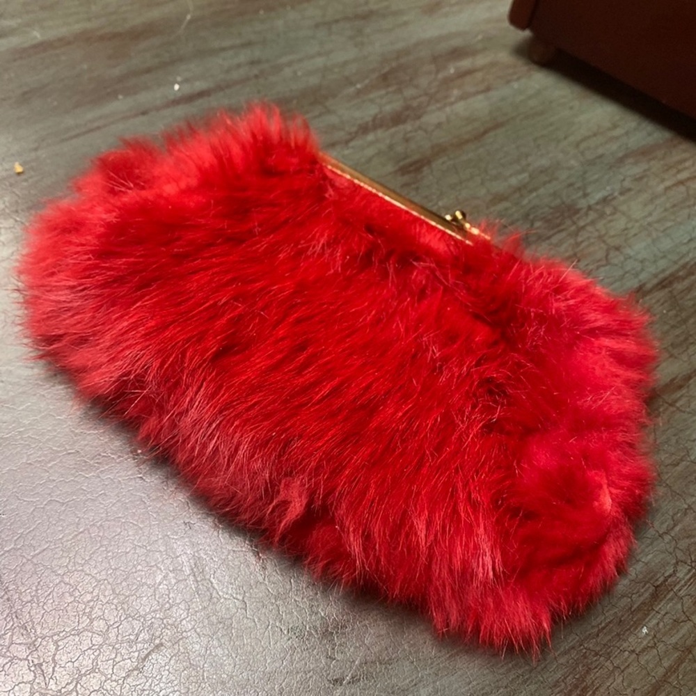 Red rabbit fur purse.